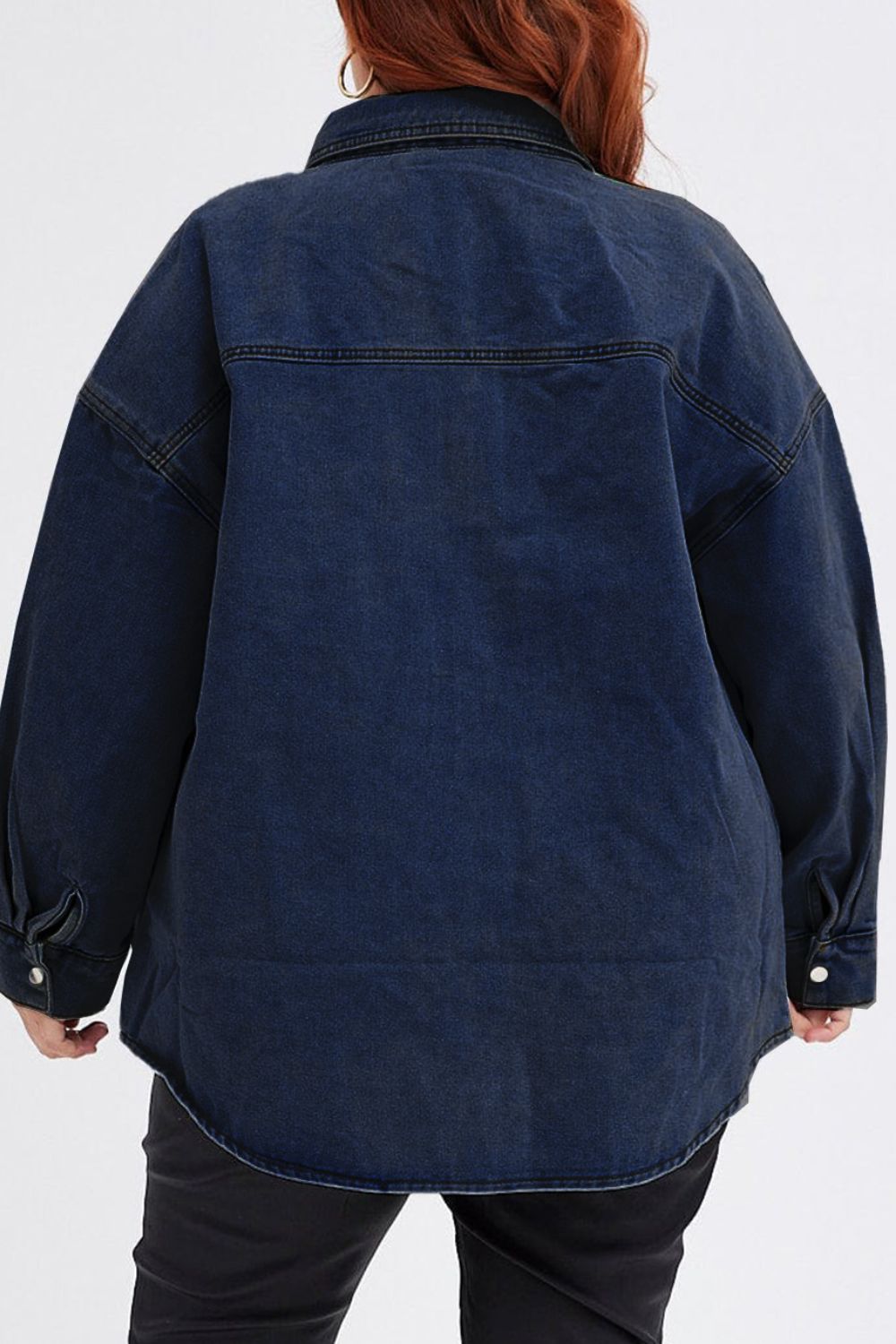 Plus Size Snap Down Pocketed Denim Jacket - EkaVibe