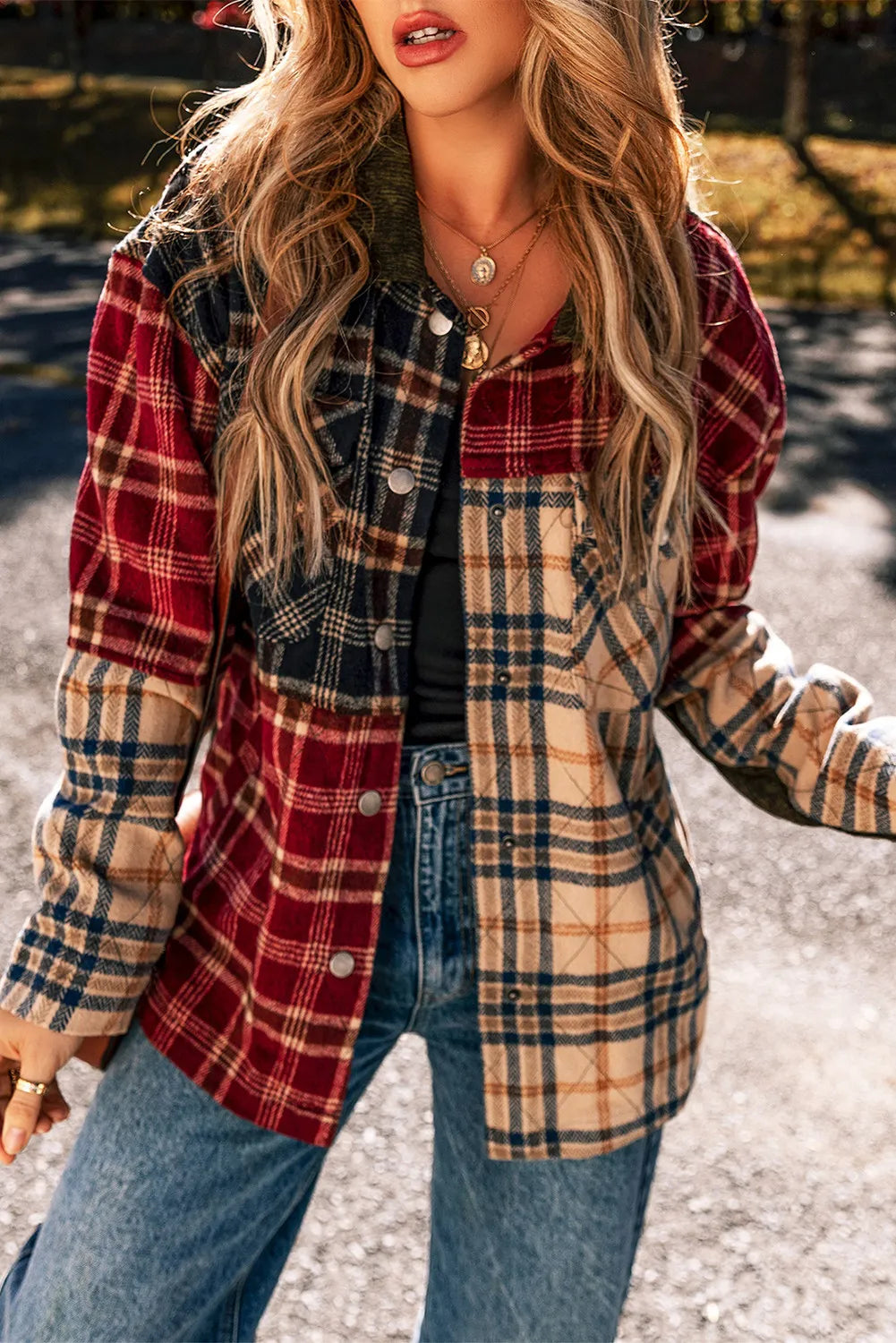 Plaid Button Up Long Sleeve Jacket - EkaVibe