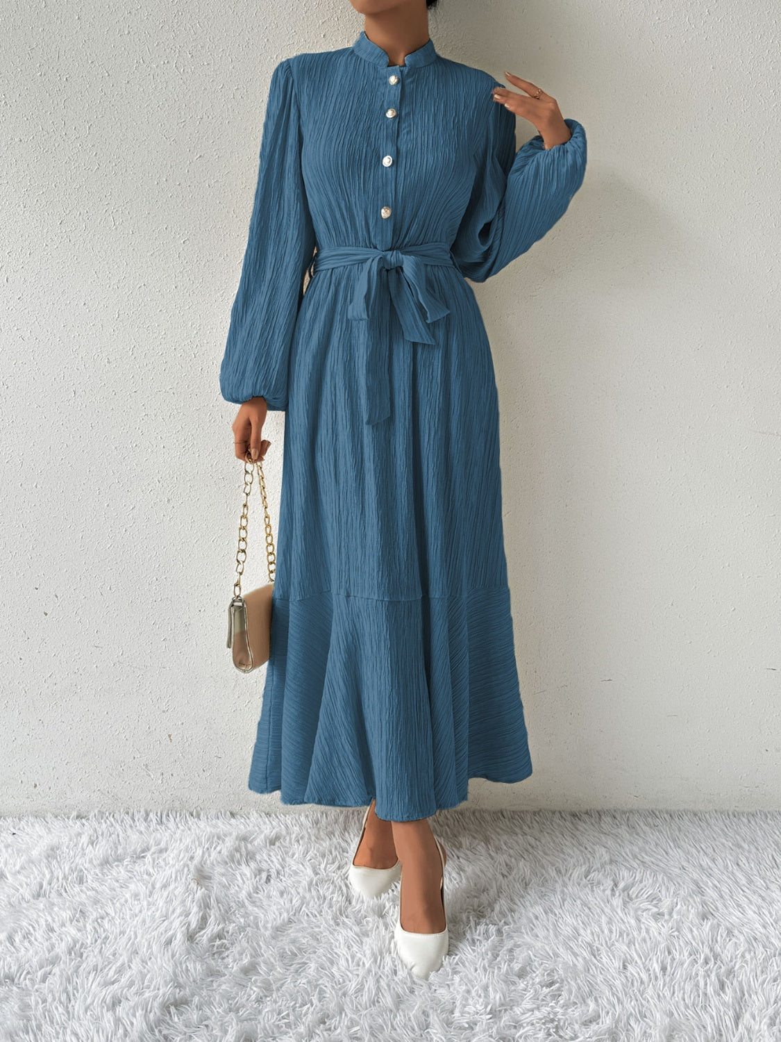 Honey Tie Waist Long Sleeve Dress - EkaVibe