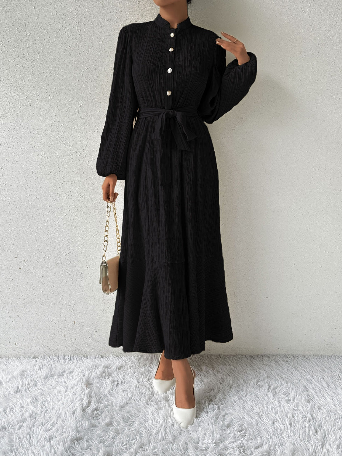 Honey Tie Waist Long Sleeve Dress - EkaVibe