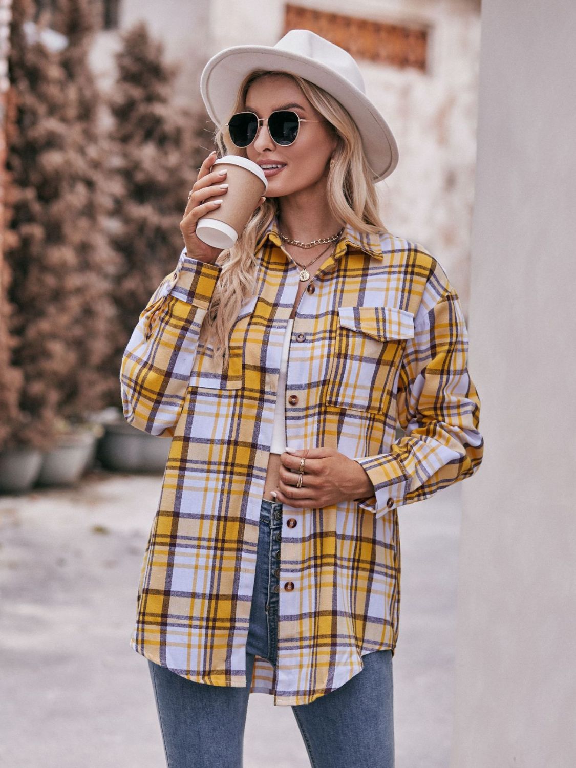 Mandy Plaid Dropped Shoulder Longline Shirt - EkaVibe