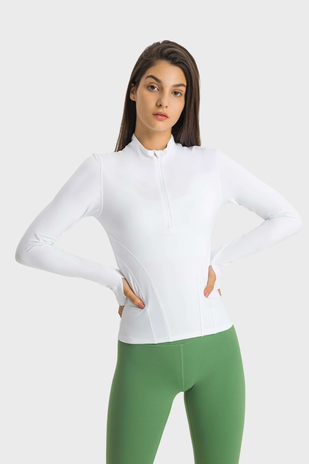 Millennia Half Zip Thumbhole Sleeve Sports Top - EkaVibe