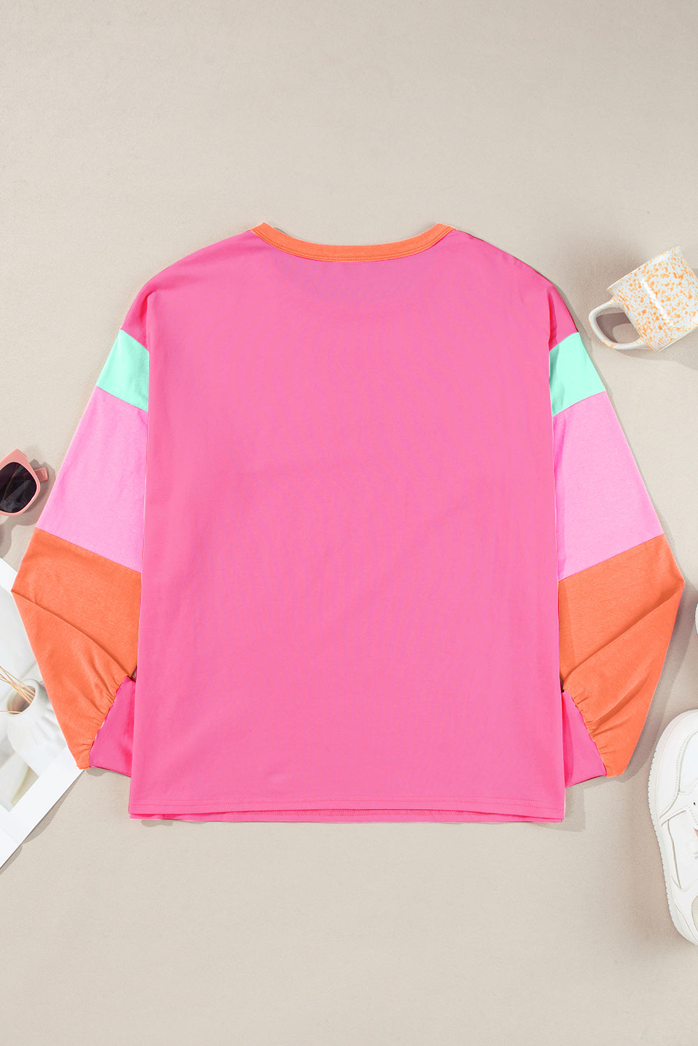 Color Block Round Neck Long Sleeve Top - EkaVibe