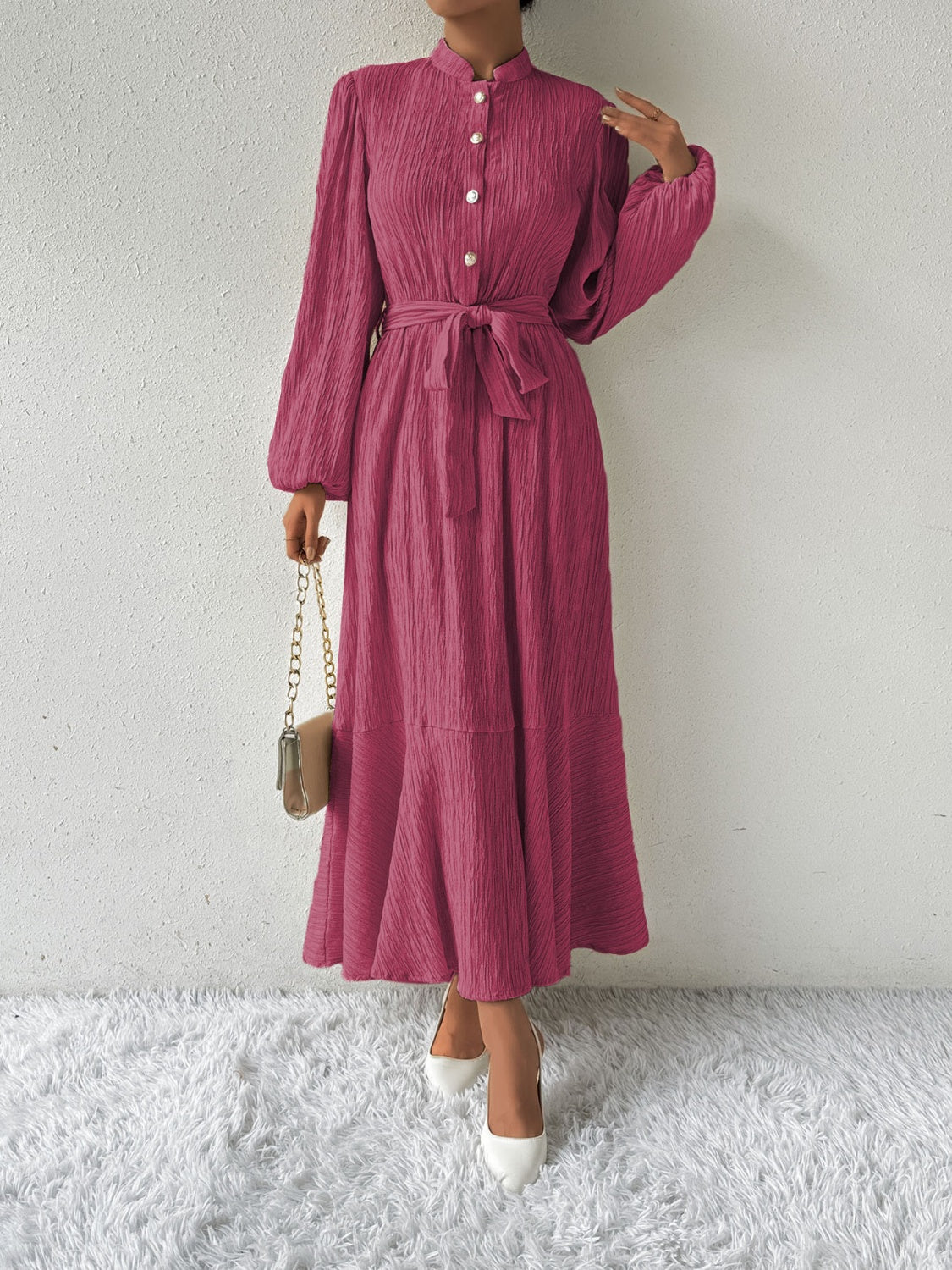 Honey Tie Waist Long Sleeve Dress - EkaVibe