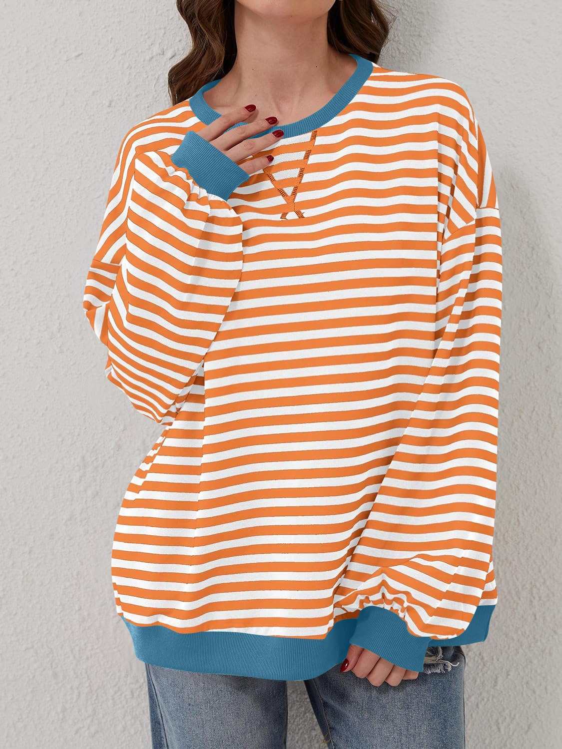 Lovelet Contrast Striped Long Sleeve Sweatshirt - EkaVibe