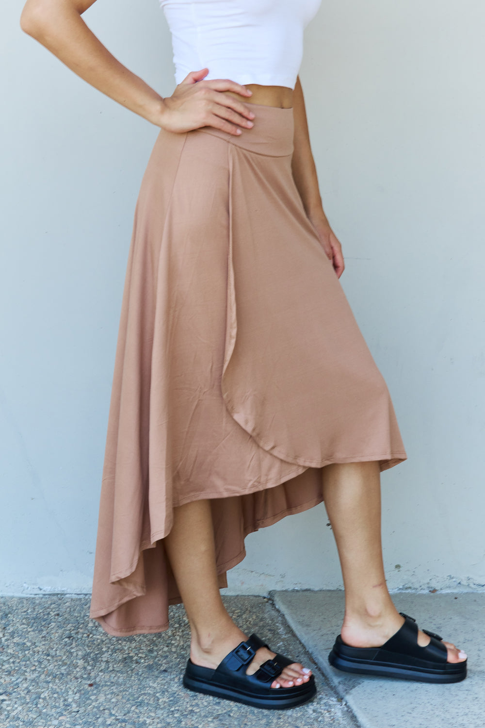 Ninexis First Choice High Waisted Flare Maxi Skirt in Camel - EkaVibe