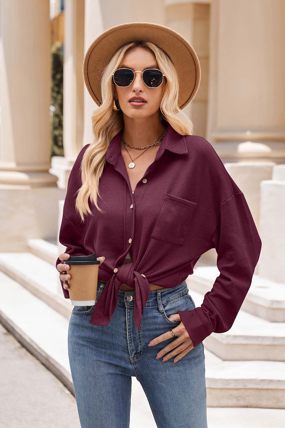 Mandy Collared Neck Dropped Shoulder Shirt - EkaVibe