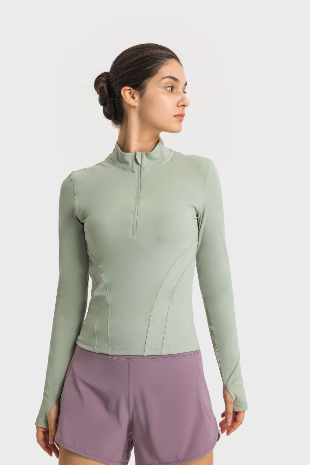 Millennia Half Zip Thumbhole Sleeve Sports Top - EkaVibe