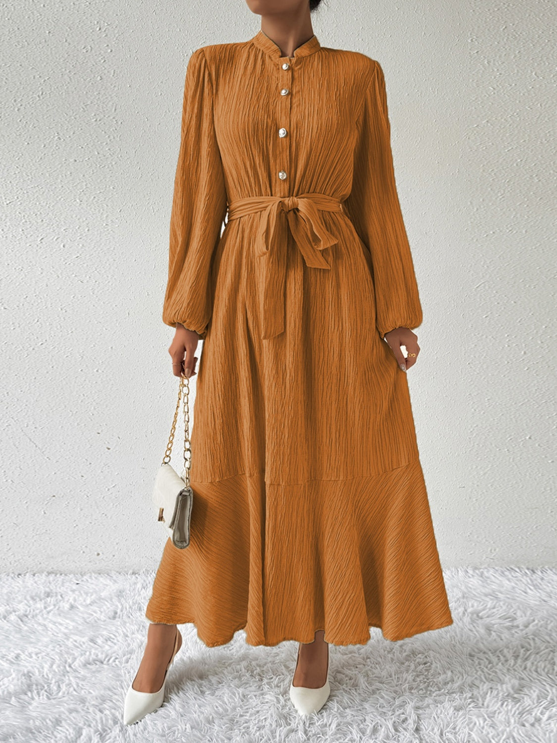 Honey Tie Waist Long Sleeve Dress - EkaVibe