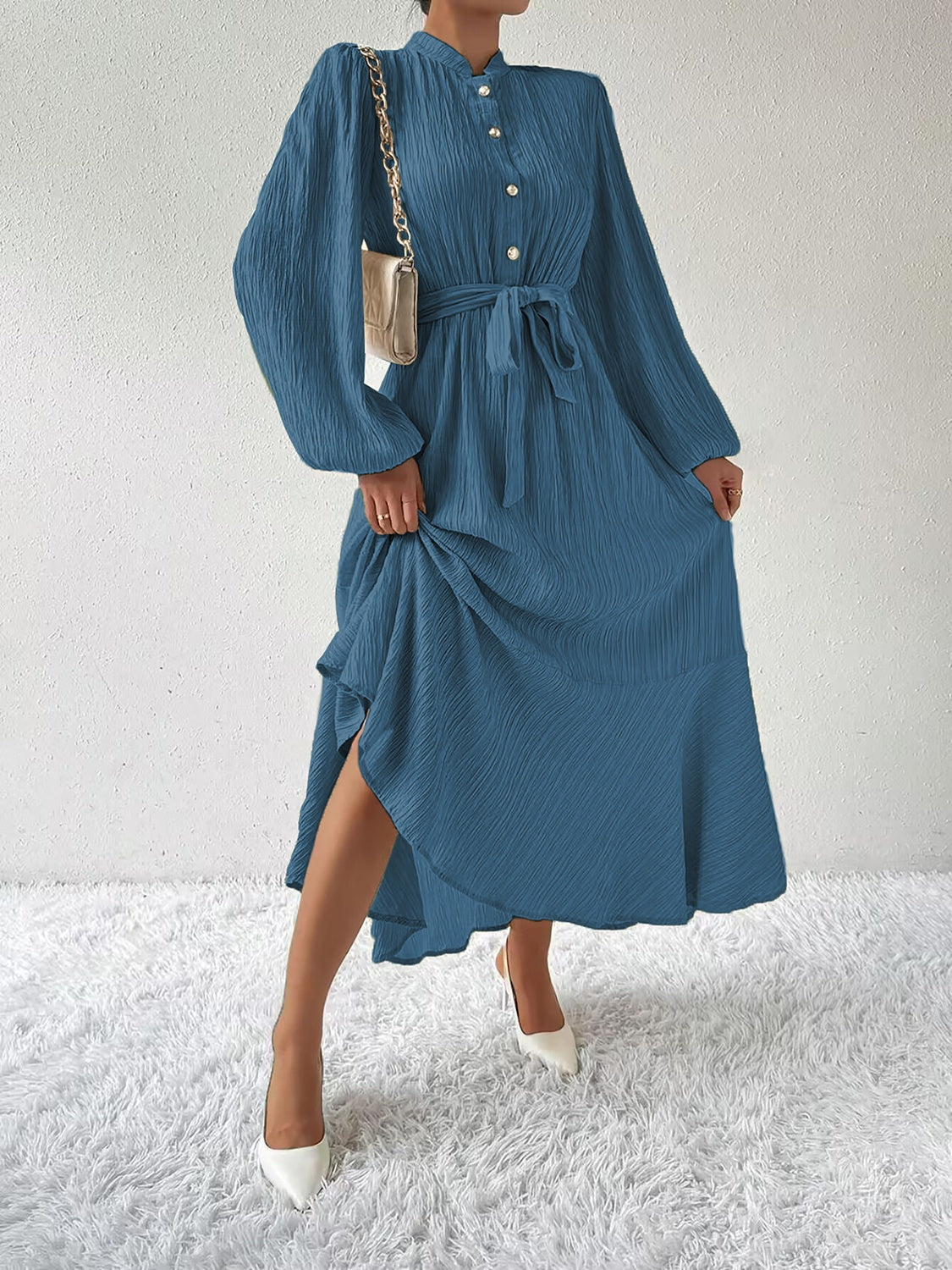 Honey Tie Waist Long Sleeve Dress - EkaVibe