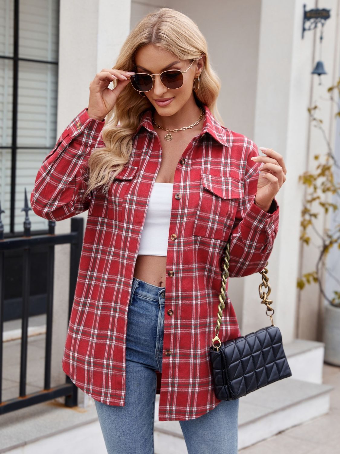 Mandy Plaid Button Up Long Sleeve Shirt - EkaVibe