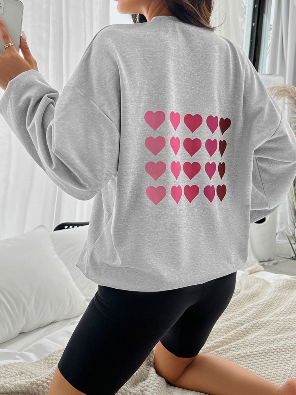 Devine Heart Dropped Shoulder Long Sleeve Sweatshirt - EkaVibe