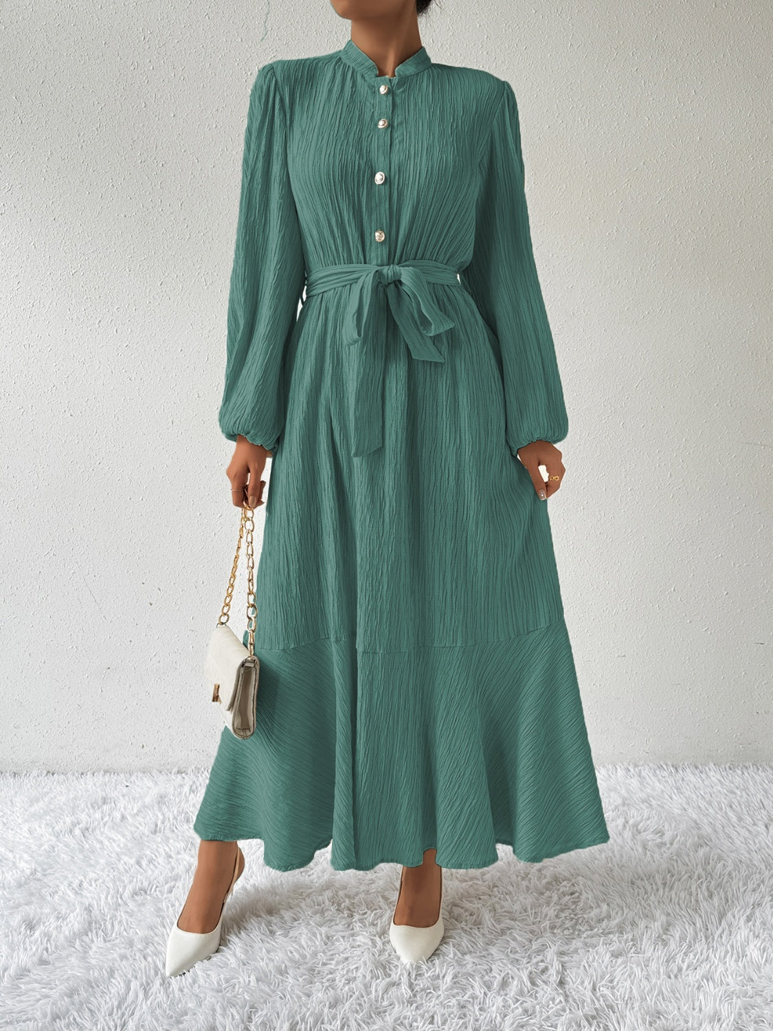 Honey Tie Waist Long Sleeve Dress - EkaVibe