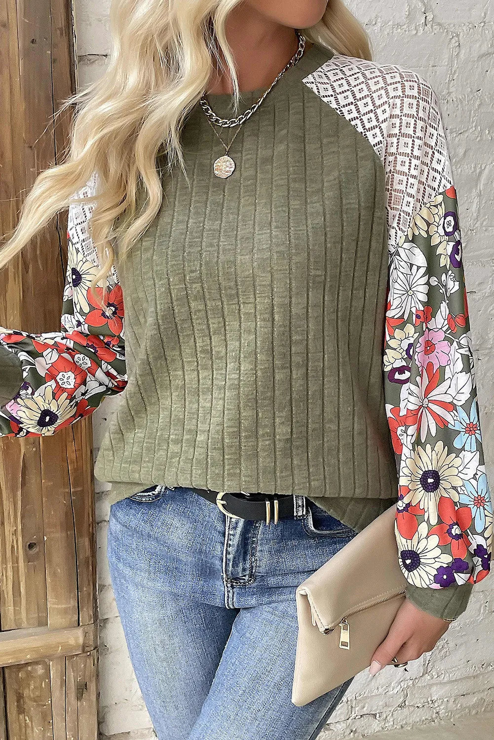 Printed Round Neck Long Sleeve Top - EkaVibe