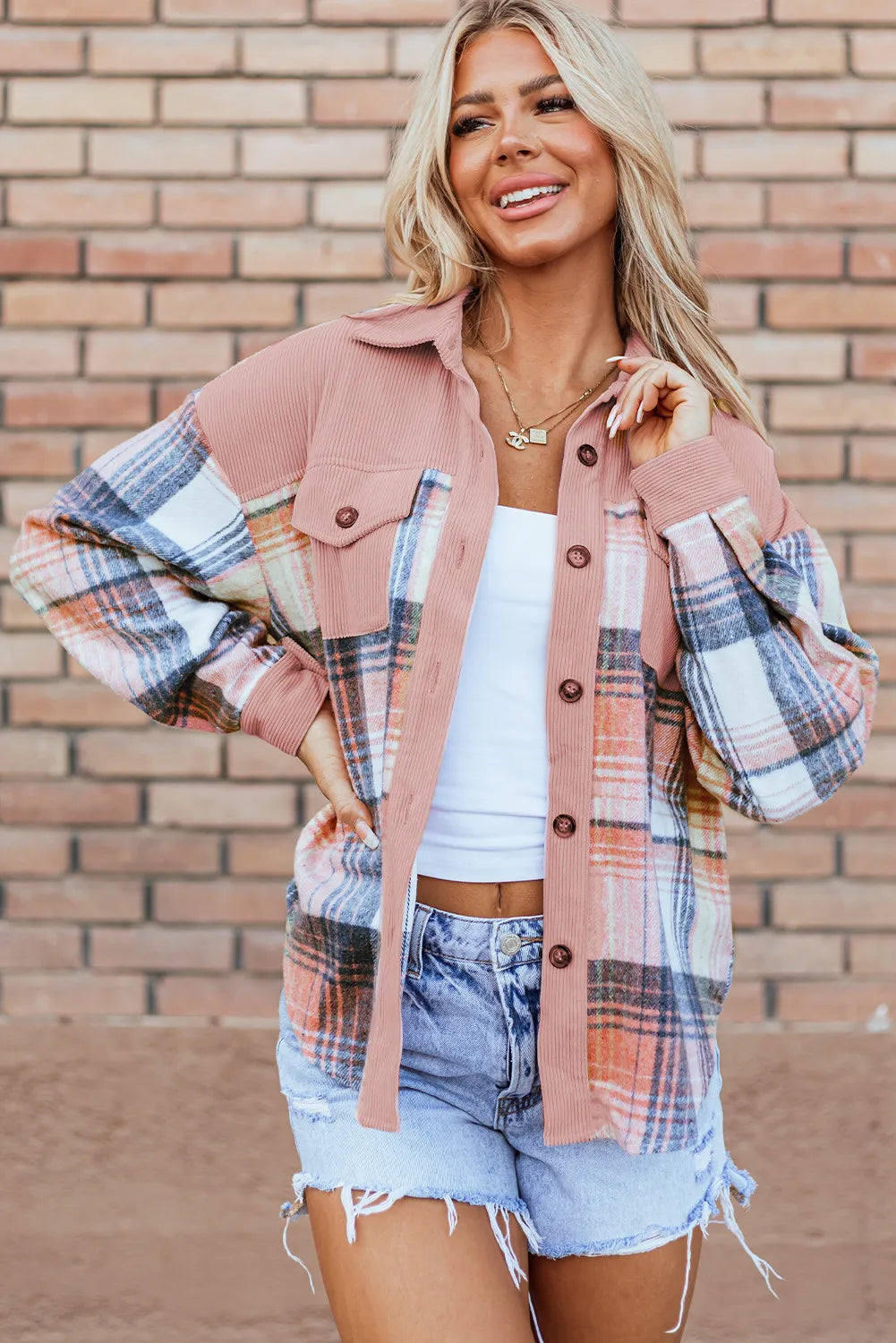 Plaid Button Up Long Sleeve Shacket - EkaVibe