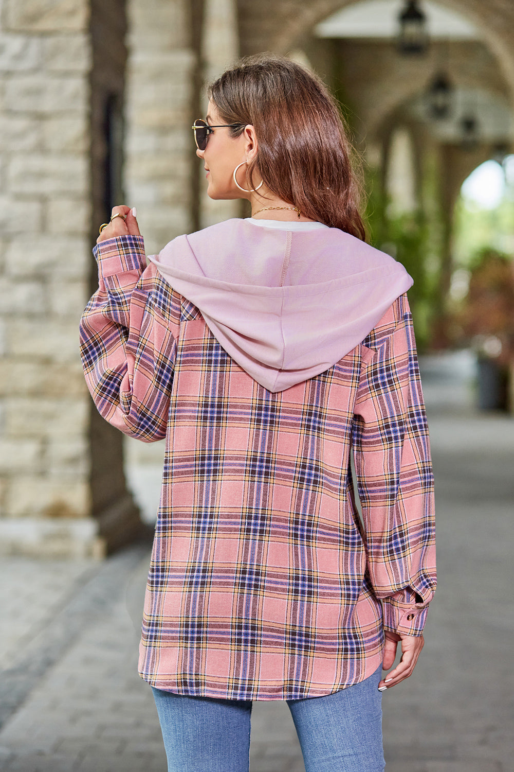 Mandy Plaid Long Sleeve Hooded Jacket - EkaVibe