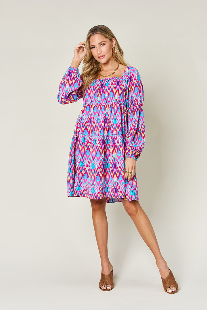 Double Take Full Size Printed Long Sleeve Dress - EkaVibe