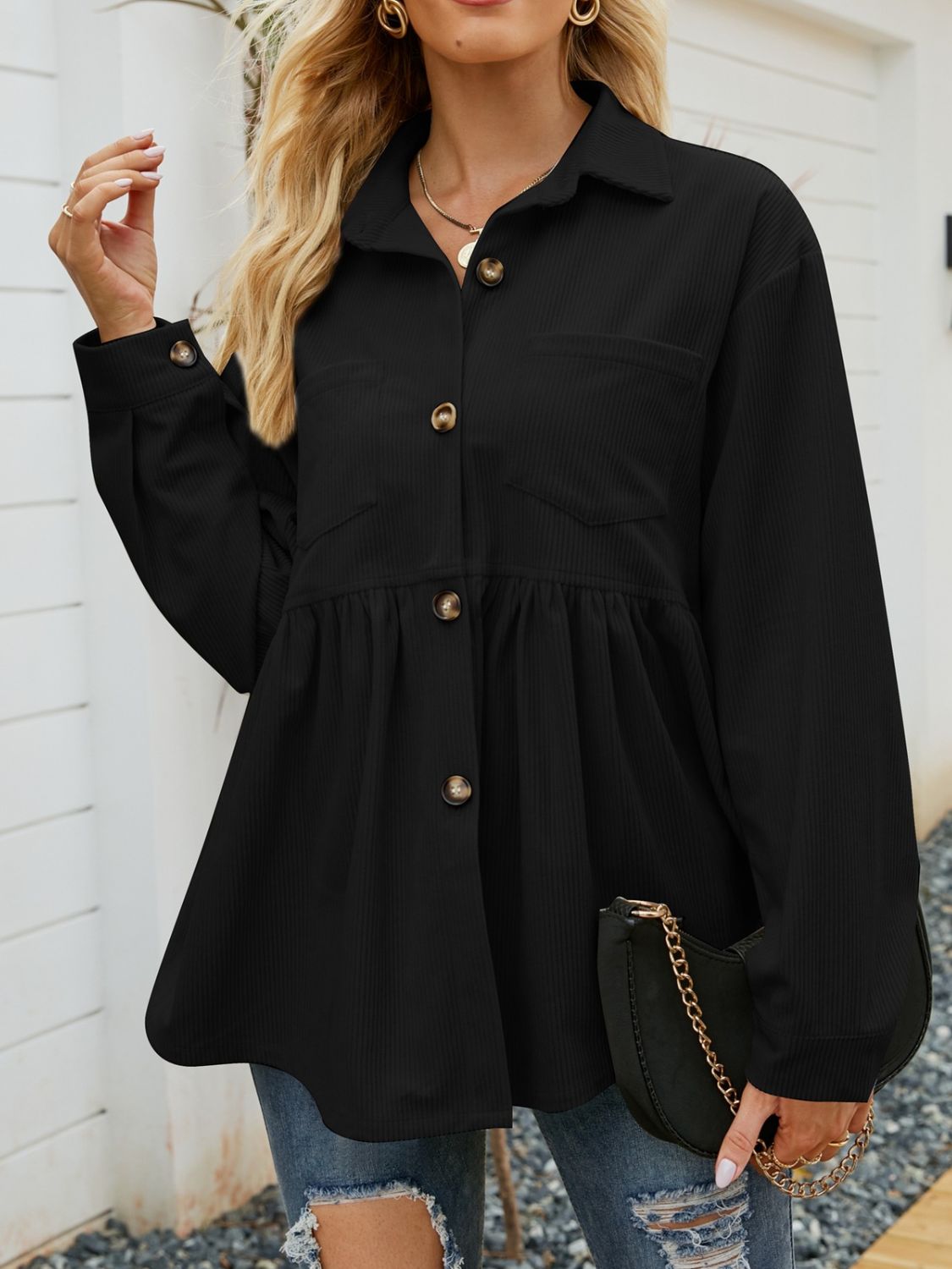 Mandy Button Up Long Sleeve Shirt - EkaVibe