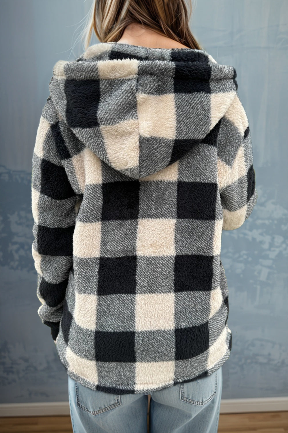 Double Take Full Size Plaid Long Sleeve Hooded Coat - EkaVibe