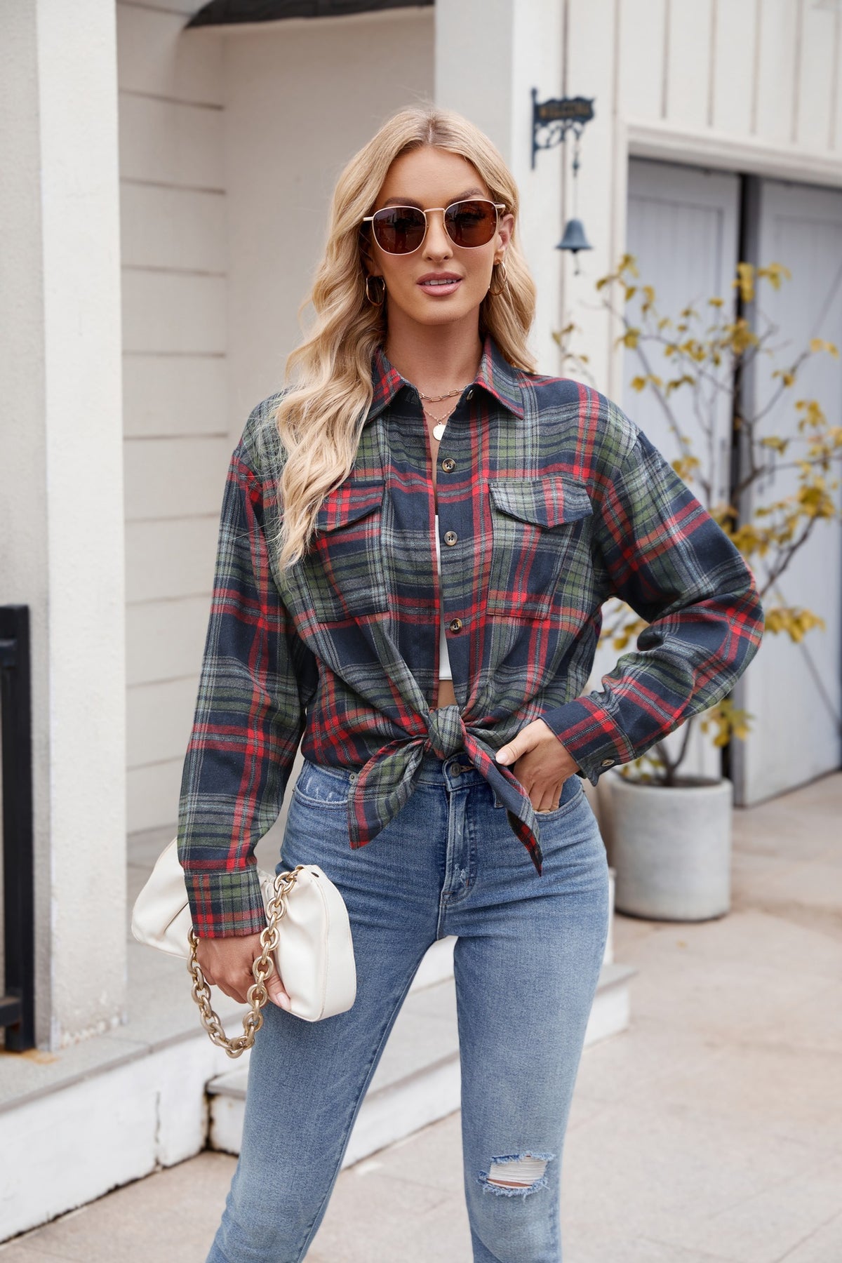 Mandy Plaid Button Up Long Sleeve Shirt - EkaVibe