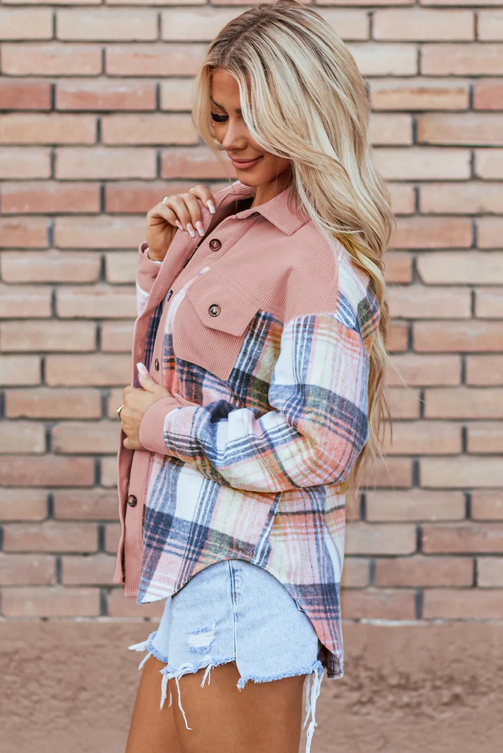 Plaid Button Up Long Sleeve Shacket - EkaVibe