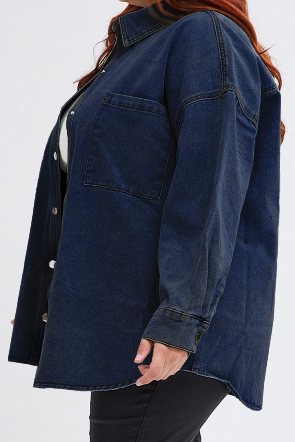 Plus Size Snap Down Pocketed Denim Jacket - EkaVibe