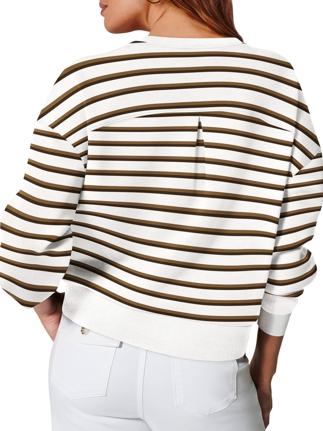 Lovelet Striped Round Neck Long Sleeve Sweatshirt - EkaVibe