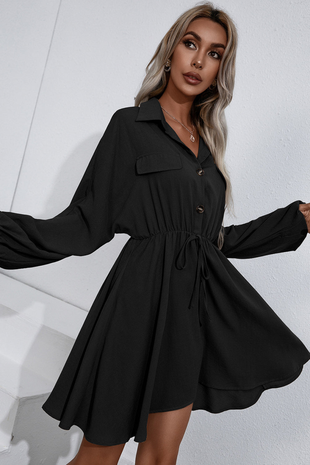 Ivy Lane Collared Tie Waist Button Up Shirt Dress - EkaVibe