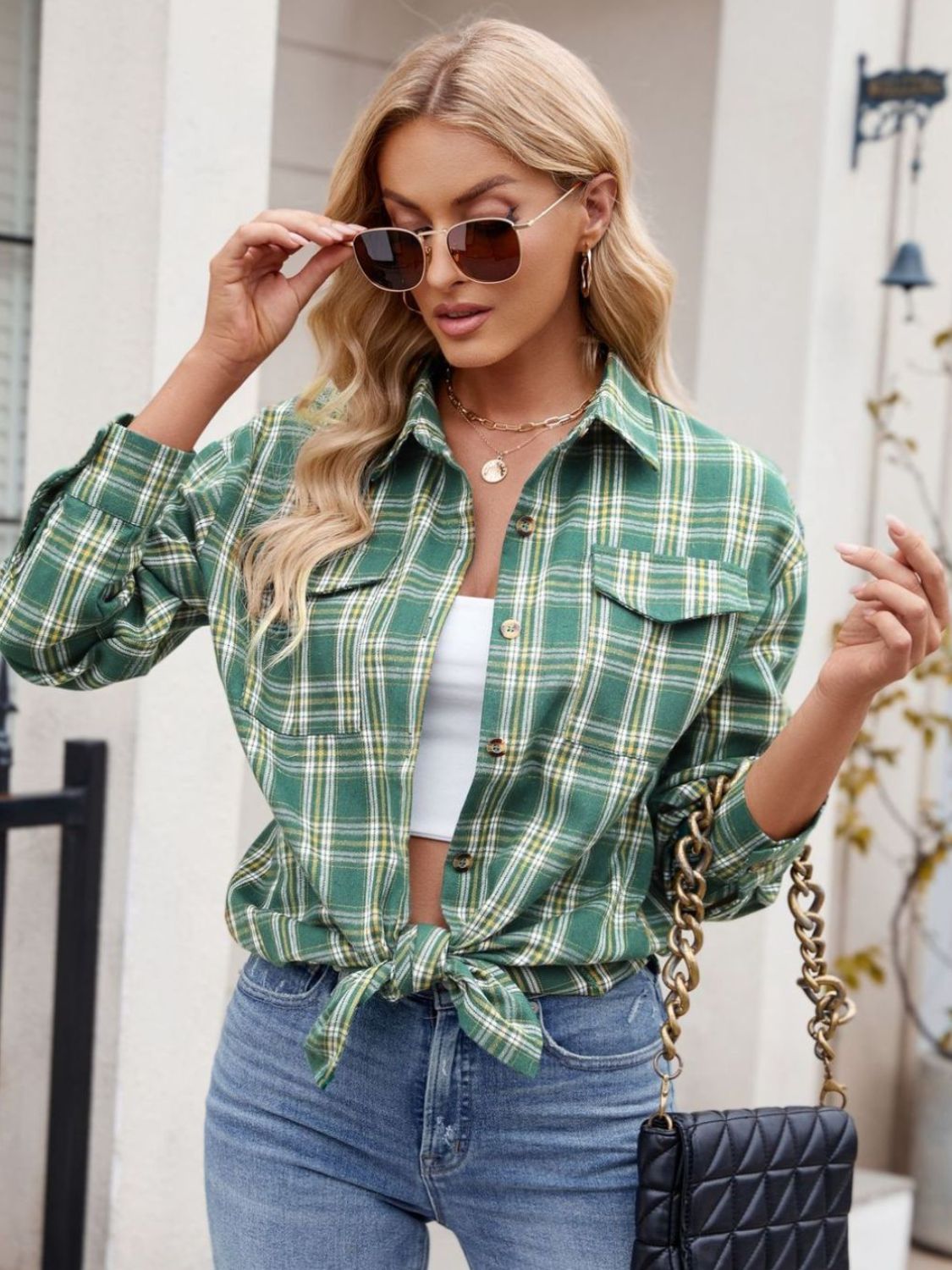 Mandy Plaid Button Up Long Sleeve Shirt - EkaVibe