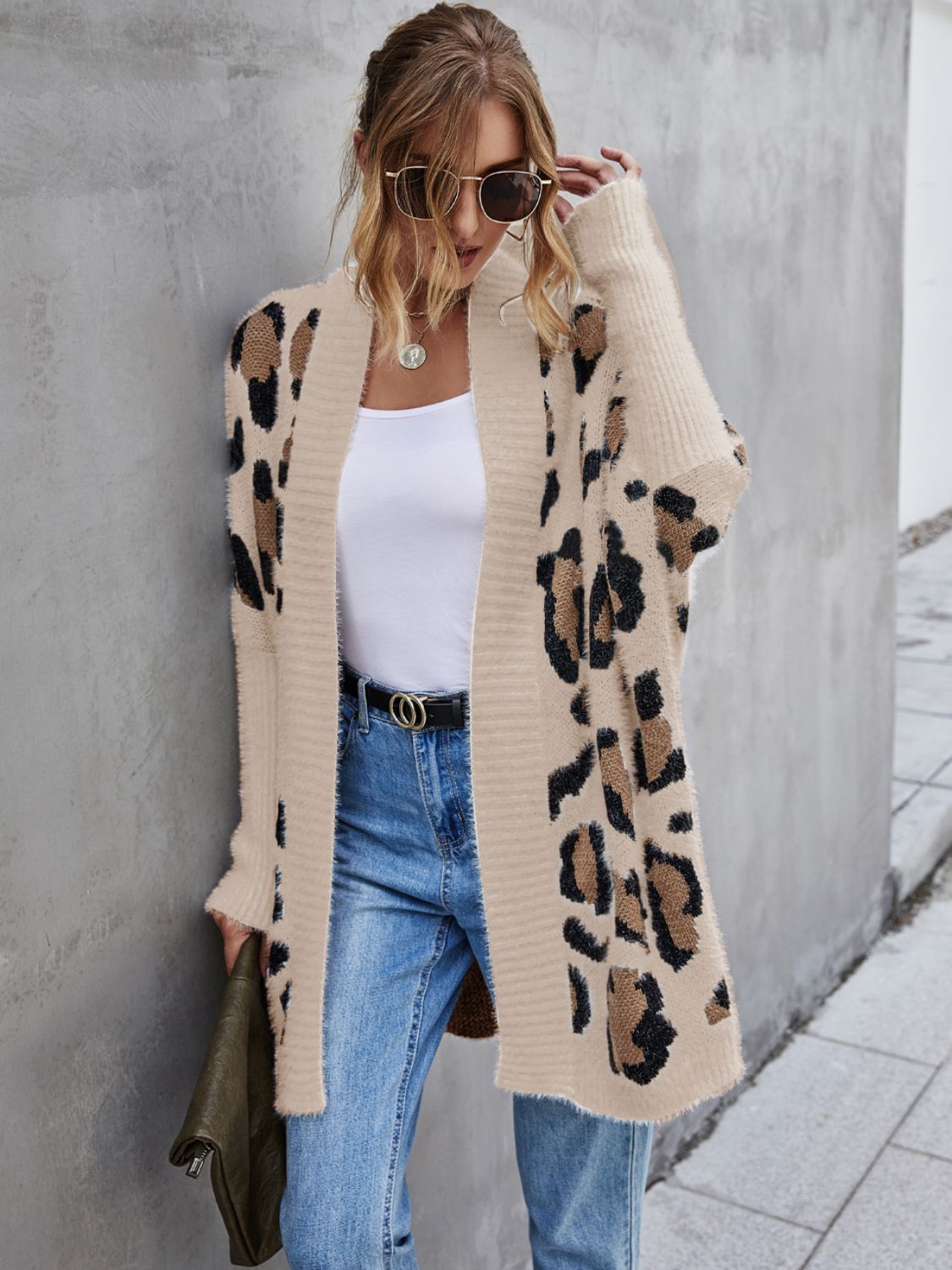 Angel Wings Leopard Pattern Fuzzy Cardigan - EkaVibe