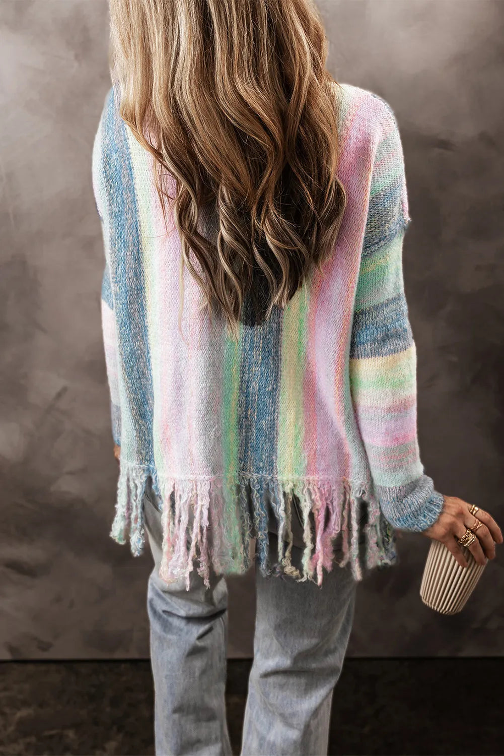 Fringe Color Block Round Neck Sweater - EkaVibe