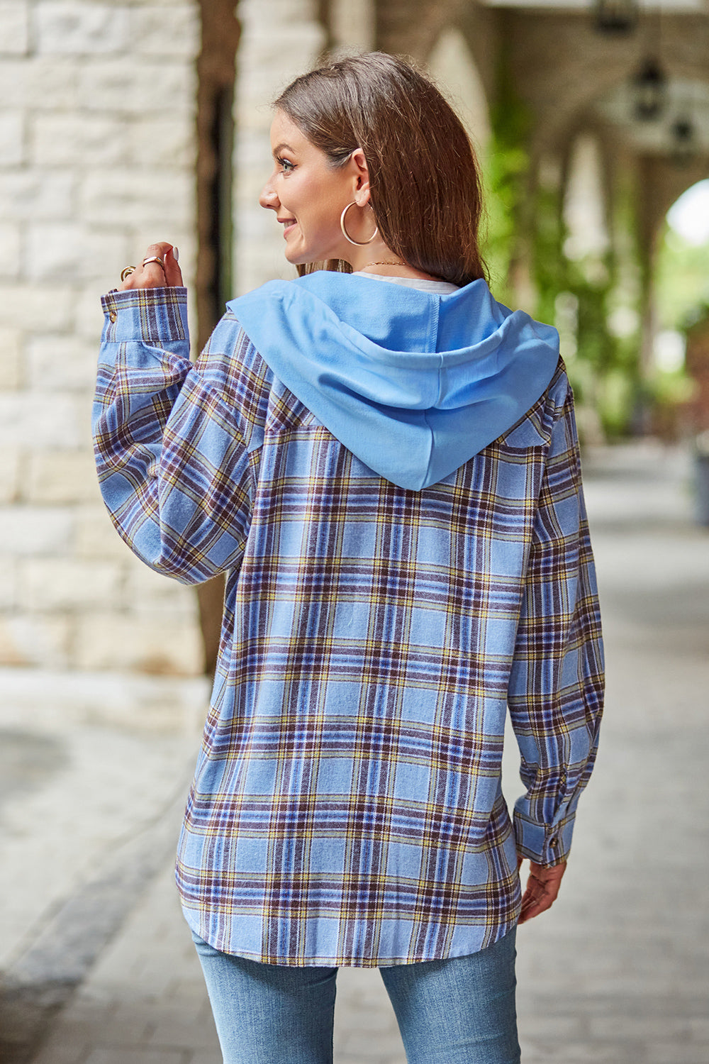 Mandy Plaid Long Sleeve Hooded Jacket - EkaVibe