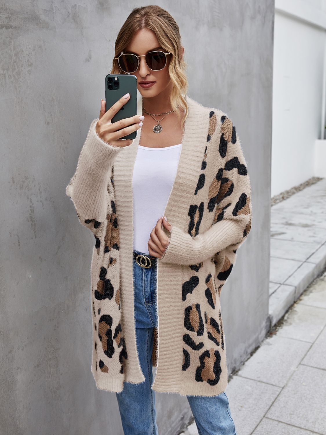 Angel Wings Leopard Pattern Fuzzy Cardigan - EkaVibe