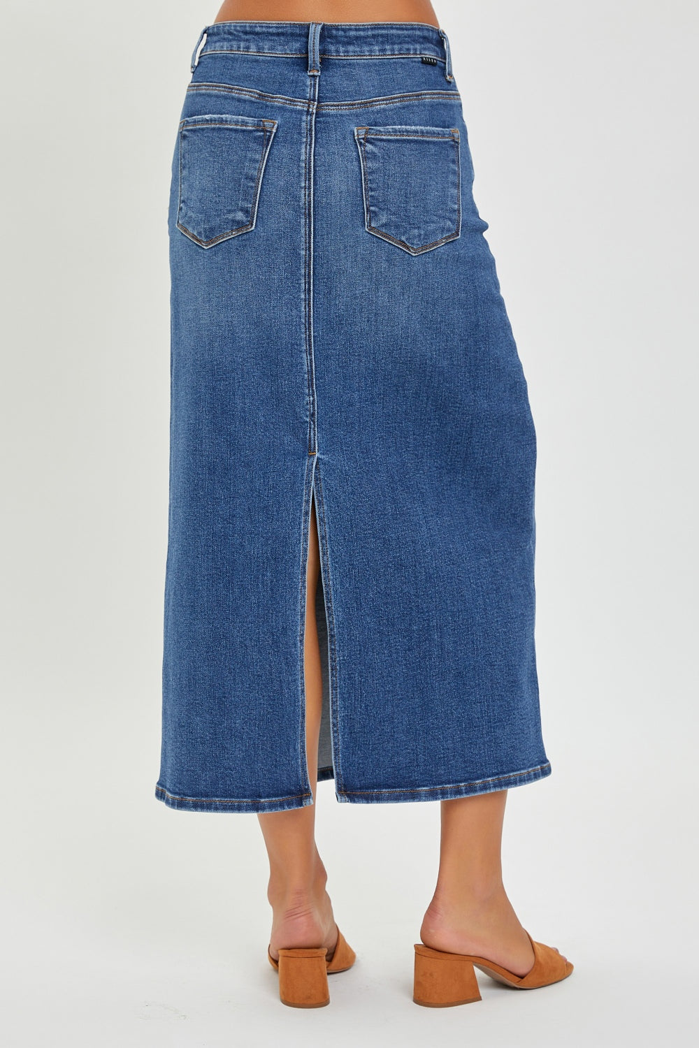 RISEN High Rise Back Slit Denim Skirt - EkaVibe