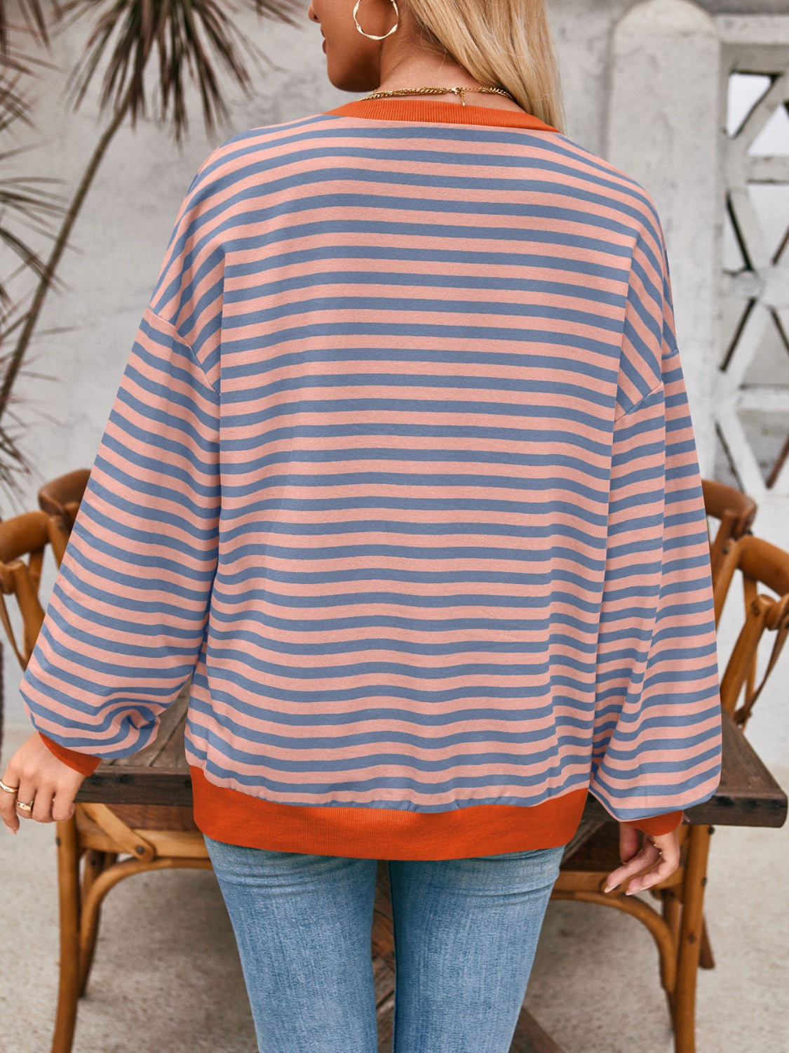 Lovelet Contrast Striped Long Sleeve Sweatshirt - EkaVibe