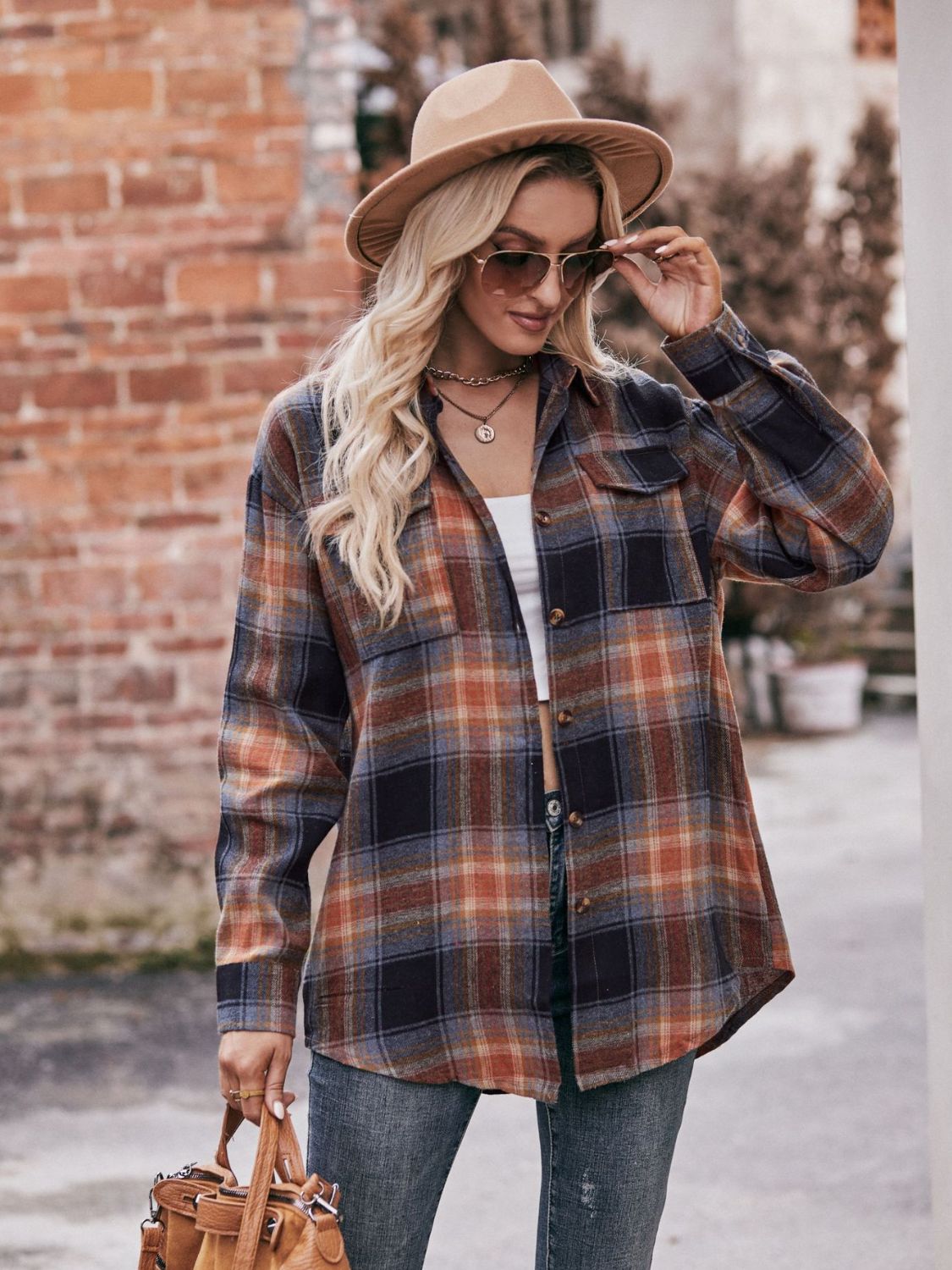 Mandy Plaid Dropped Shoulder Longline Shirt - EkaVibe