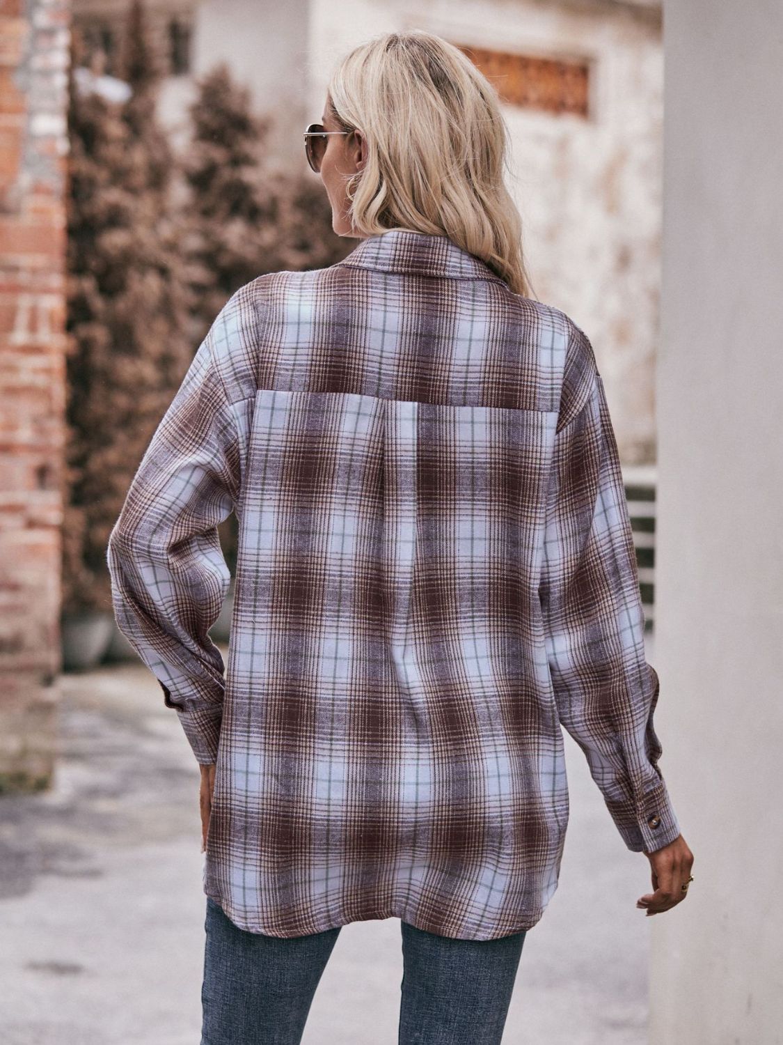 Mandy Plaid Dropped Shoulder Longline Shirt - EkaVibe