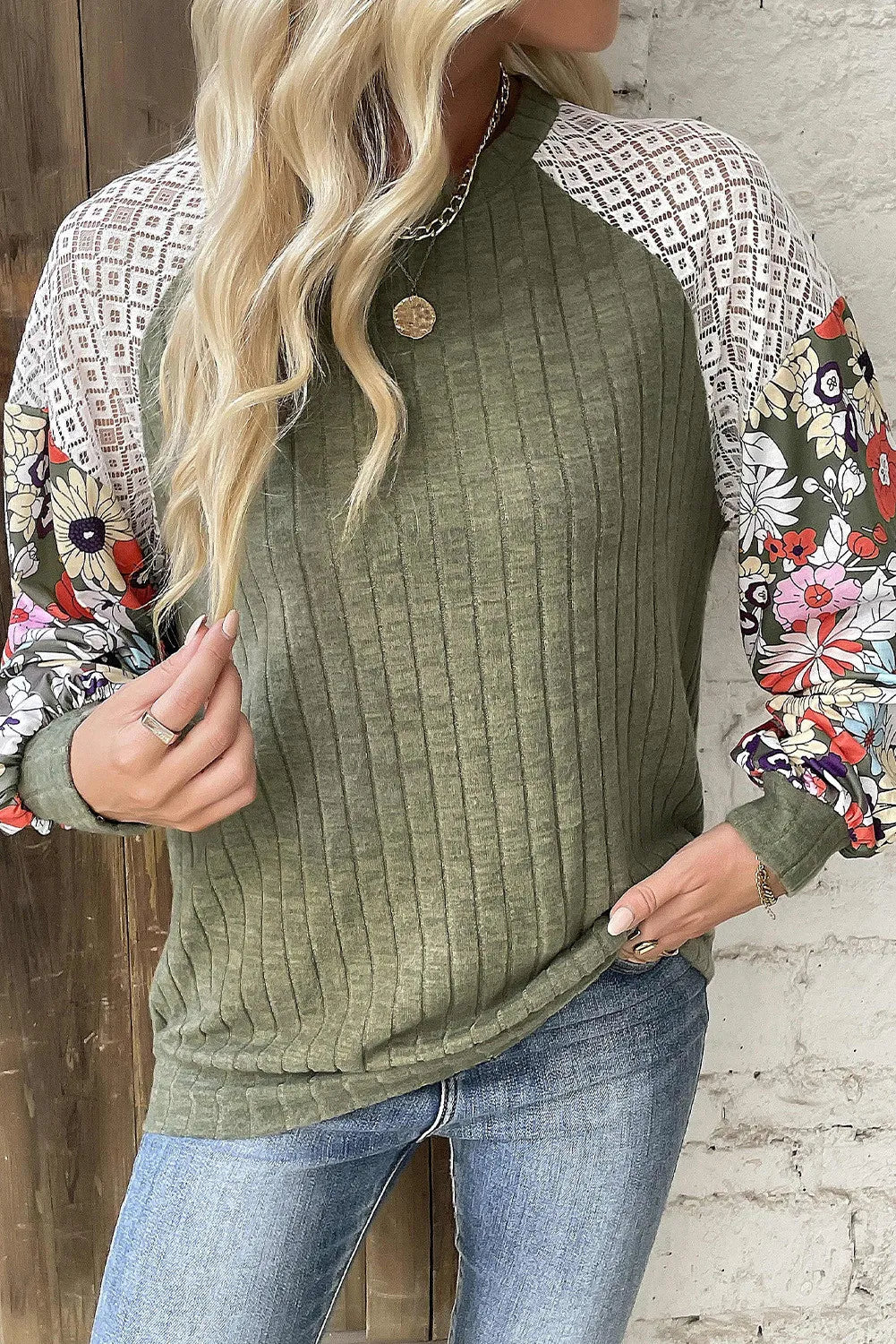 Printed Round Neck Long Sleeve Top - EkaVibe