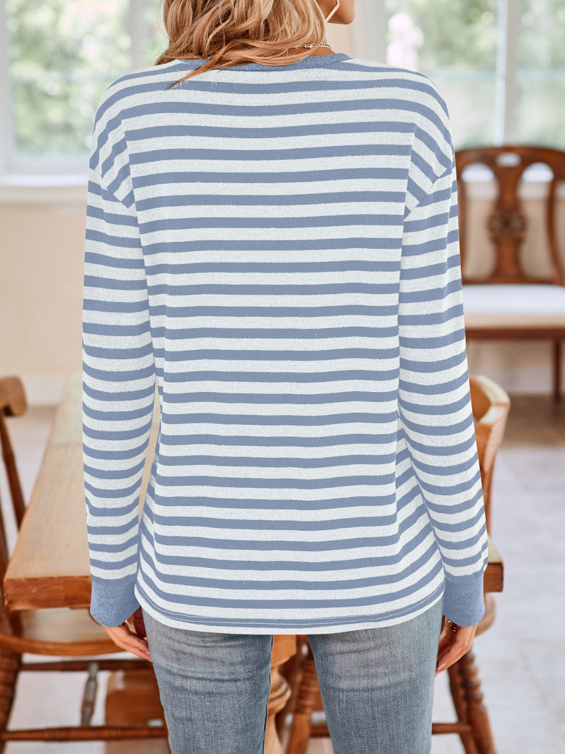 Lovelet Striped Round Neck Long Sleeve T-Shirt - EkaVibe