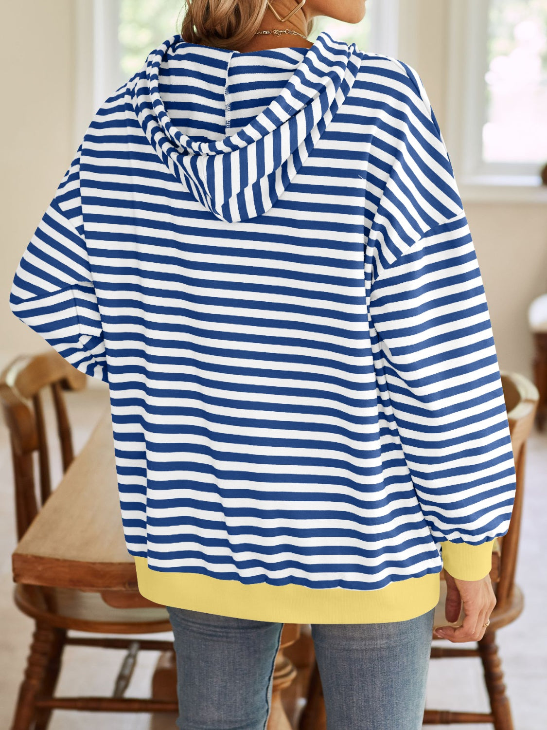 Lovelet Drawstring Striped Long Sleeve Hoodie - EkaVibe