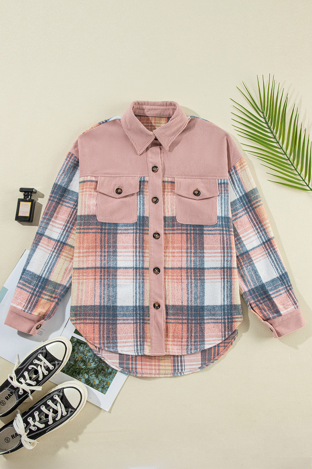 Plaid Button Up Long Sleeve Shacket - EkaVibe