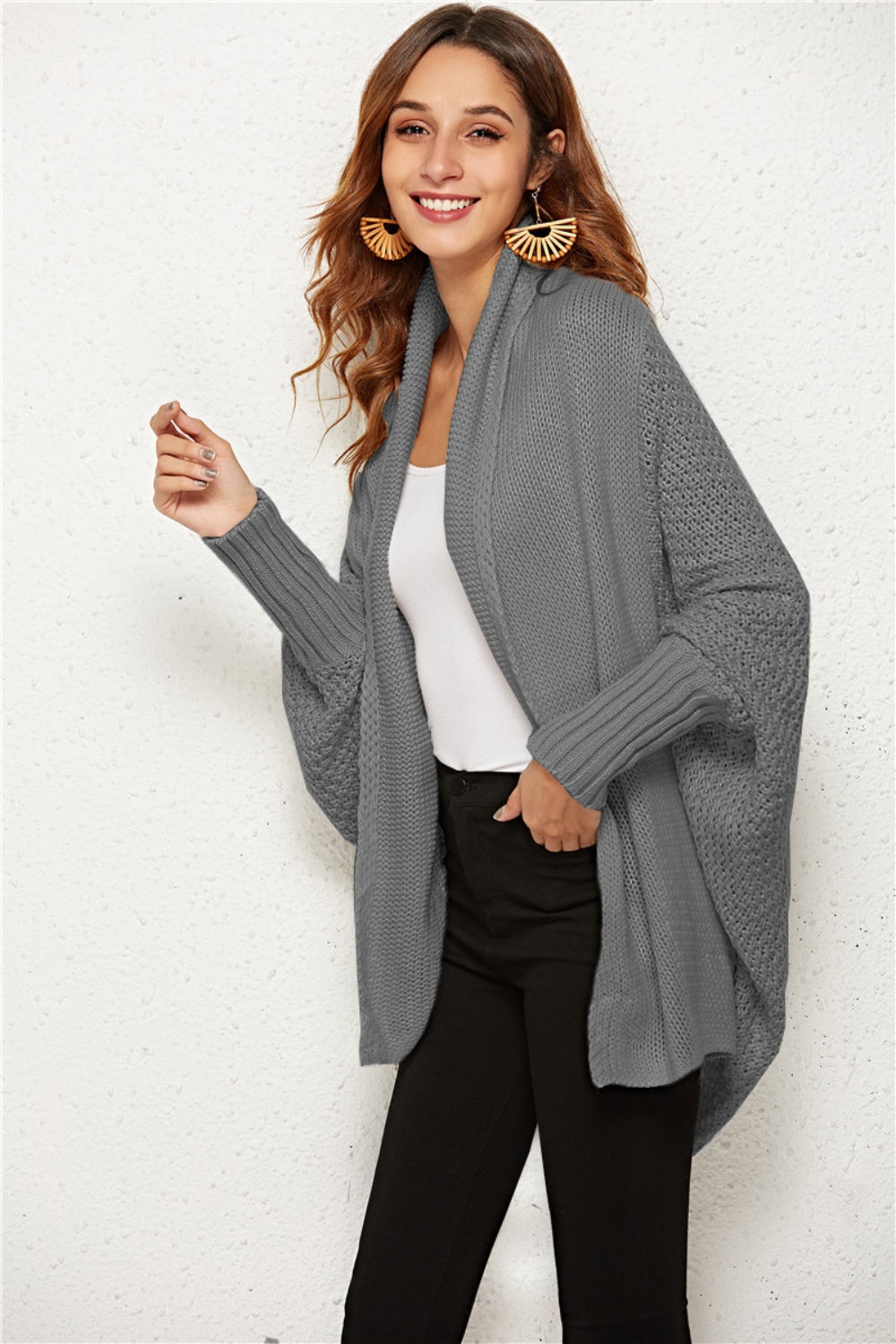 Angel Wings Open Front Batwing Sleeve Cardigan - EkaVibe