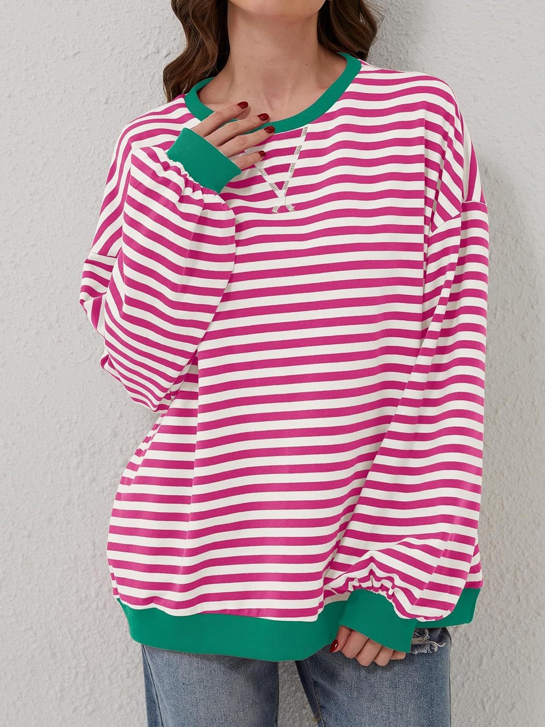 Lovelet Contrast Striped Long Sleeve Sweatshirt - EkaVibe