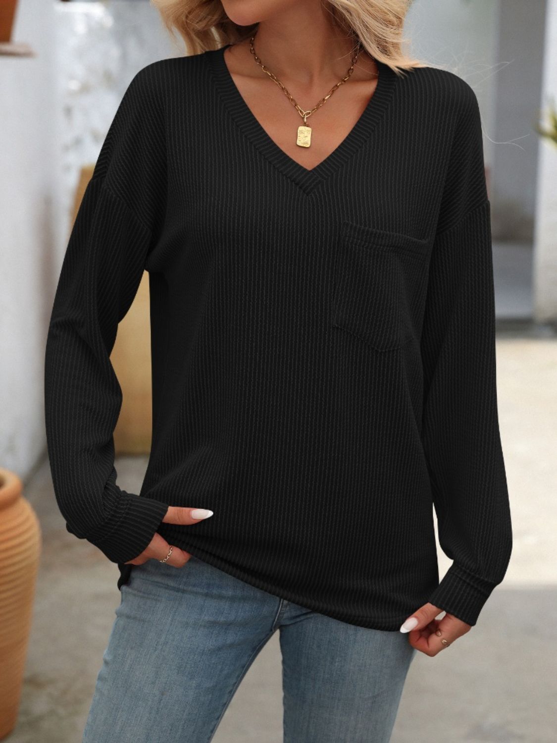 Mandy V-Neck Long Sleeve T-Shirt - EkaVibe