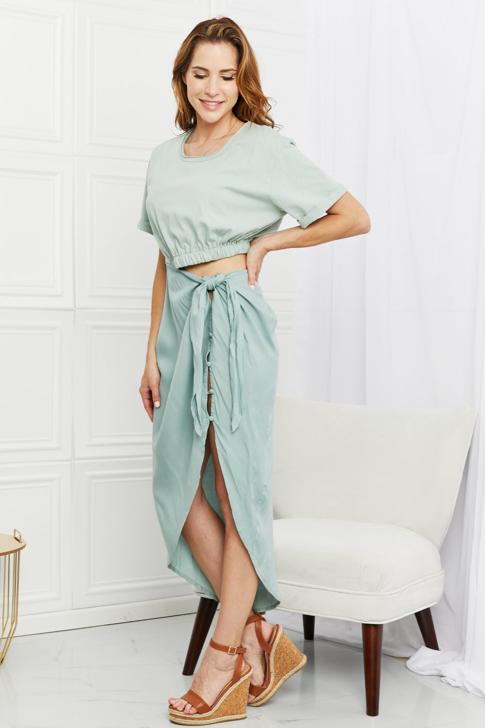 HEYSON Make It Work Cut-Out Midi Dress in Mint - EkaVibe