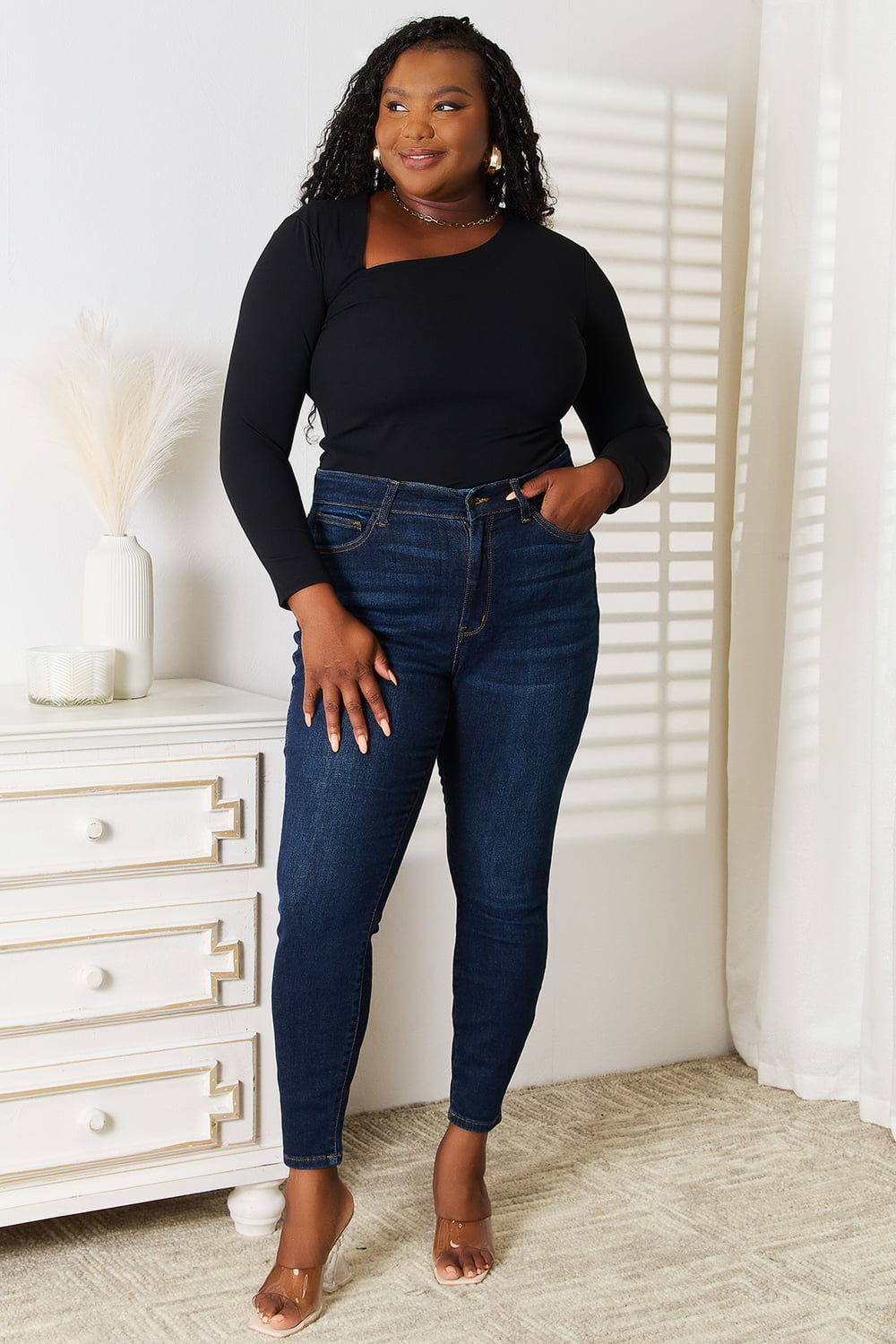 Basic Bae Asymmetrical Neck Long Sleeve Top - EkaVibe