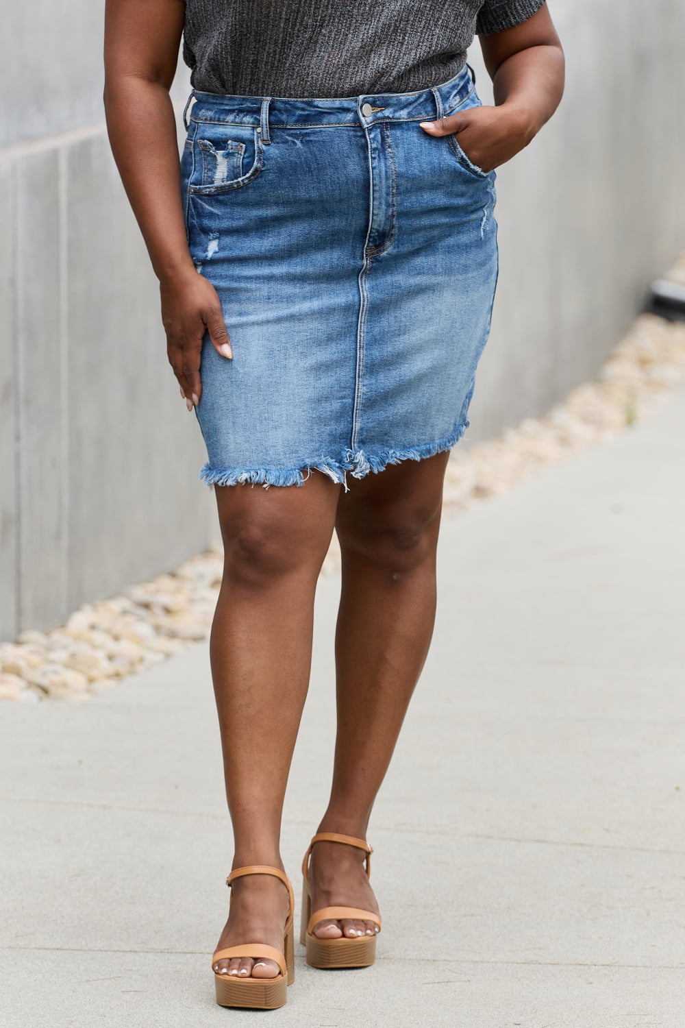 RISEN Amelia Full Size Denim Mini Skirt - EkaVibe