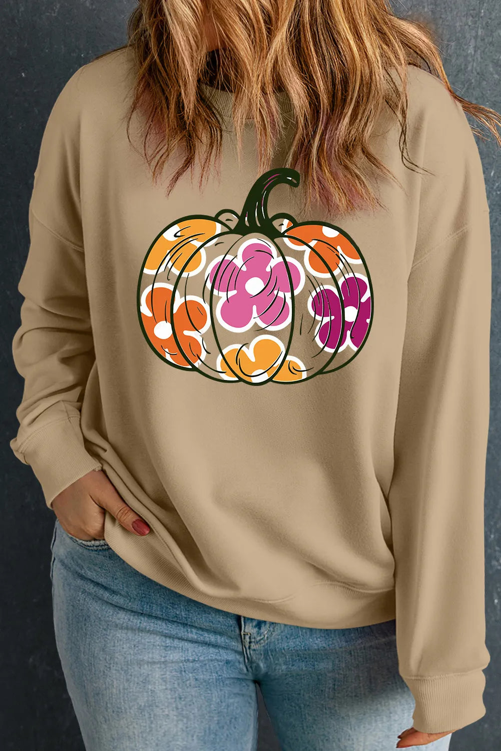 Plus Size Pumpkin Graphic Dropped Shoulder Sweatshirt - EkaVibe