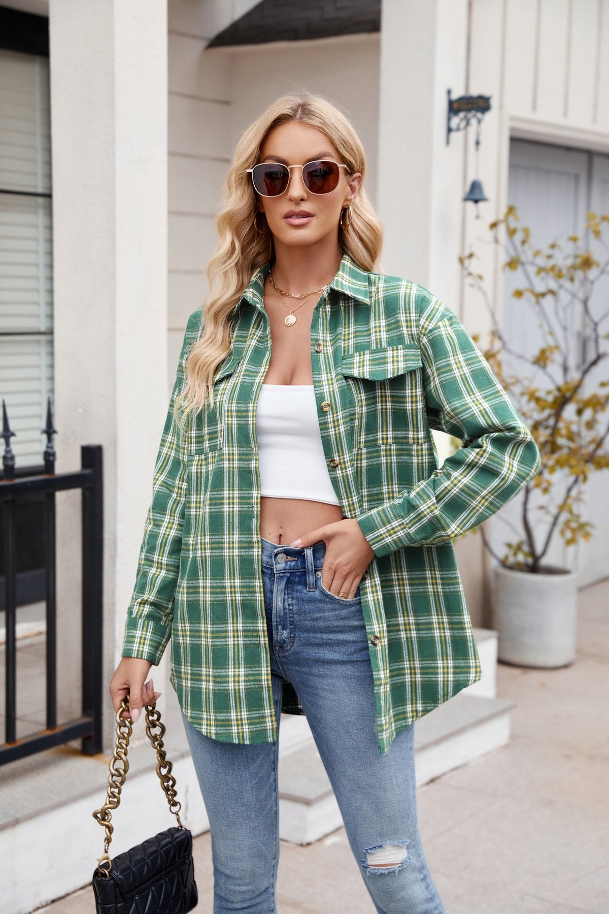 Mandy Plaid Button Up Long Sleeve Shirt - EkaVibe