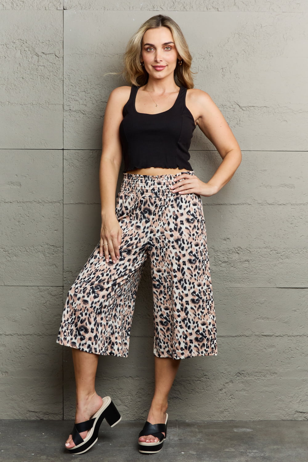 Ninexis Leopard High Waist Flowy Wide Leg Pants with Pockets - EkaVibe